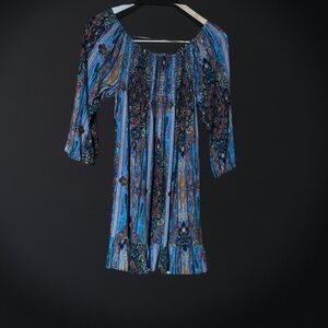 Band Of Gypsies Tunic Smocked Detail at top in unique rich fall blue&chocolate